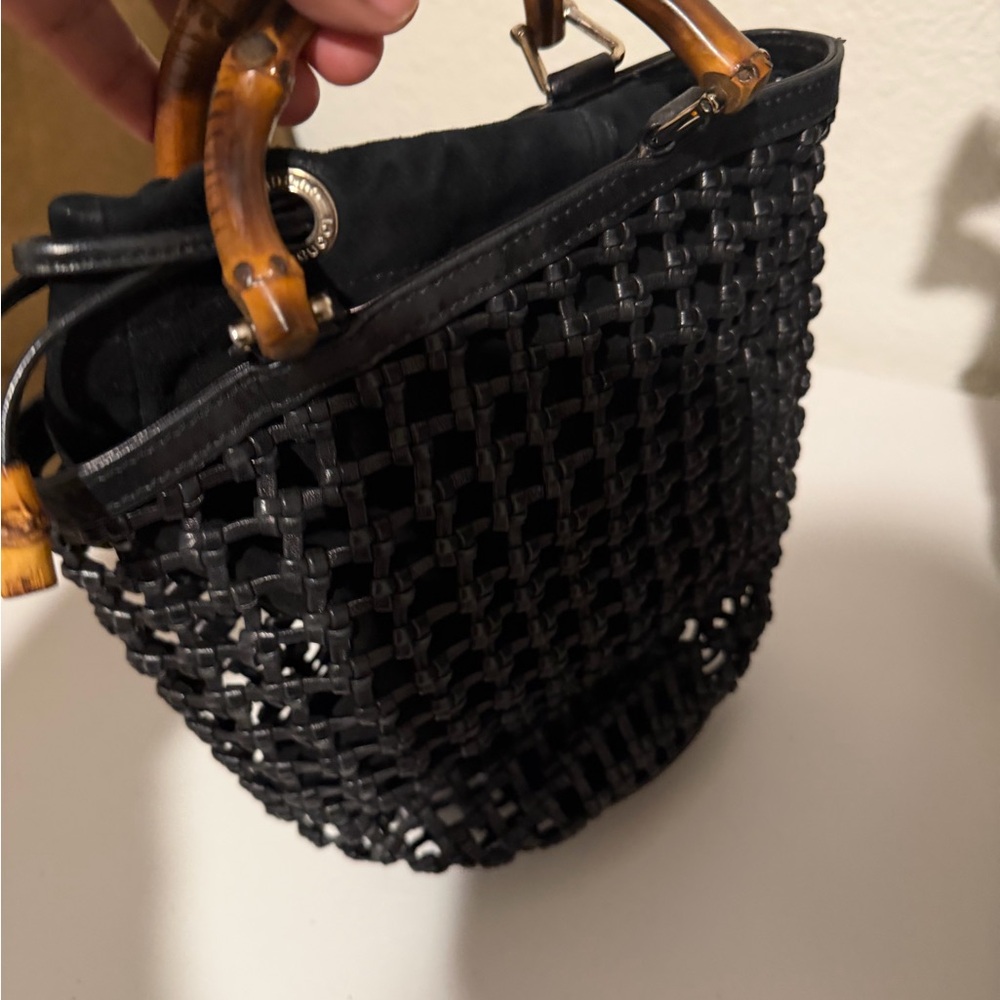 vintage Gucci woven leather and bamboo top-handle bag. - Picture 13 of 16